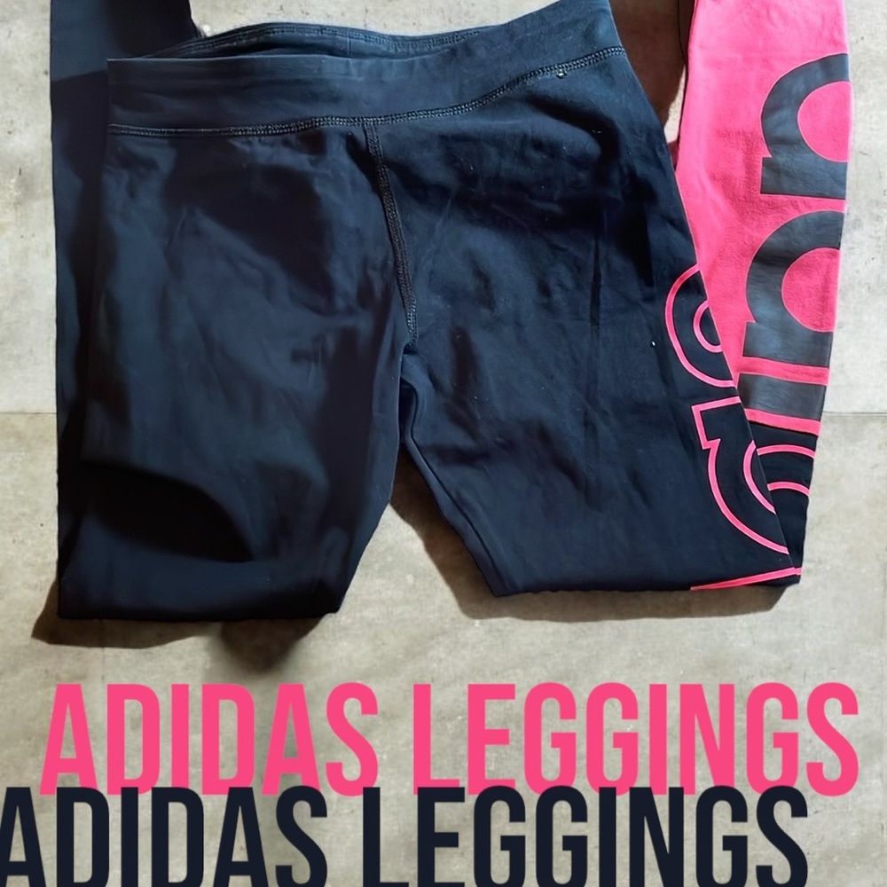 Adidas Black and Pink performance girl’s SZ 12 Athletic Leggings High waist